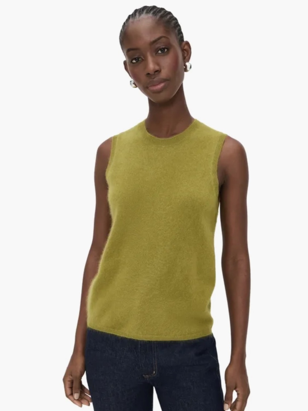 Theory Brushed Top Dark Pear Olive 100% Cashmere Tank Fall Winter Minimalist